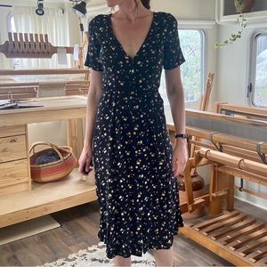 Reformation black floral button up summer dress.